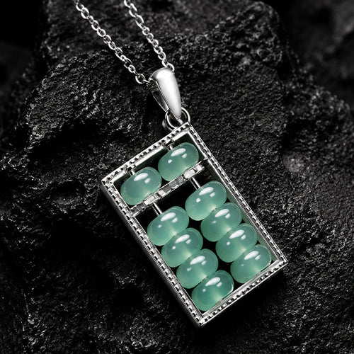 Blue-Green Jadeite Jade Abacus Pendant Necklace