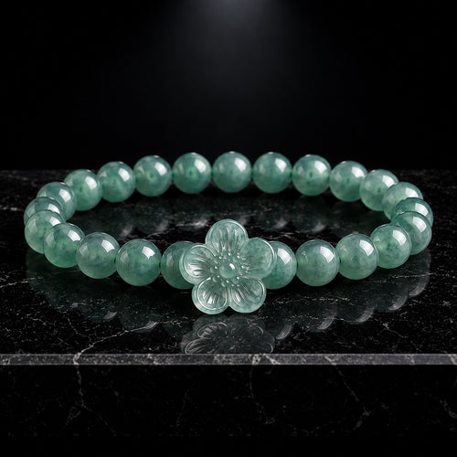 Blue-Green Jadeite Flower Bead Bracelet for Women