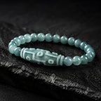 Blue Jadeite Carved Nine-Eyed Dzi Bead Bracelet