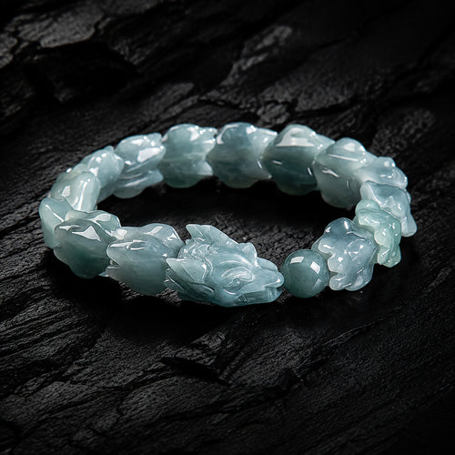 Carved Pixiu Blue-Green Jadeite Jade Bracelet