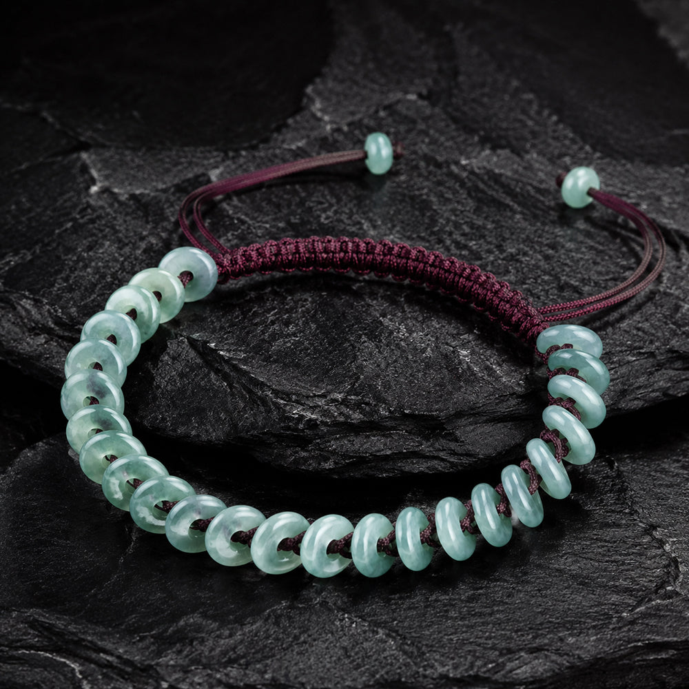 Handwoven Blue Jadeite Peace Buckle Bracelet