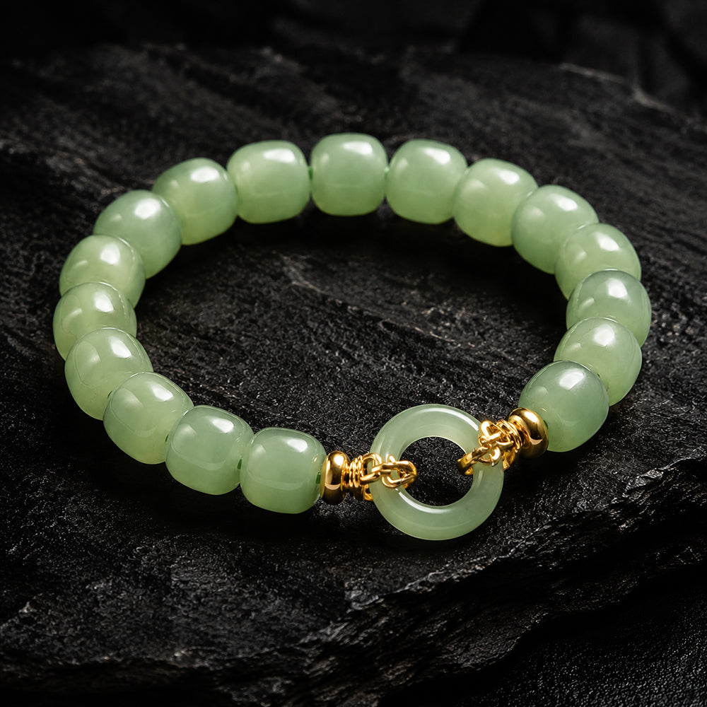 Green Jade Bead Bracelet with Ping An Kou Charm