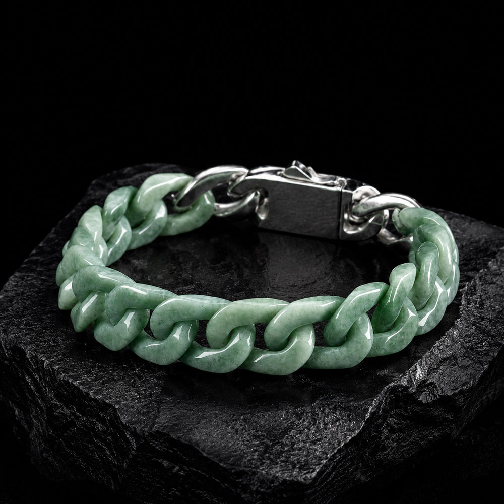 Men’s Green Jadeite Chain Bracelet with Silver Clasp