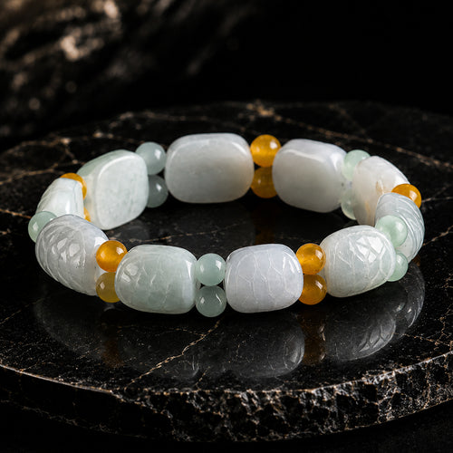 Carved Turtle Shell Jadeite Jade Bead Bracelet