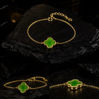 Vivid Green Jade Clover Bracelet in Gold-Plated S925 Silver