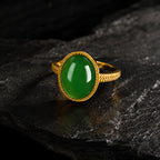 Large Oval Vivid Green Jade Ring for Women