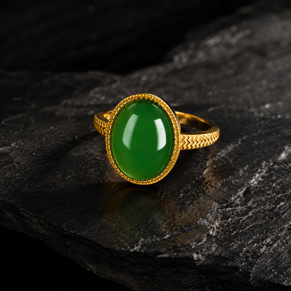 Large Oval Vivid Green Jadeite Ring for Women