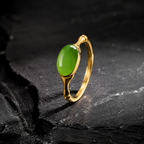 Vivid Green Jade Cabochon Ring for Women