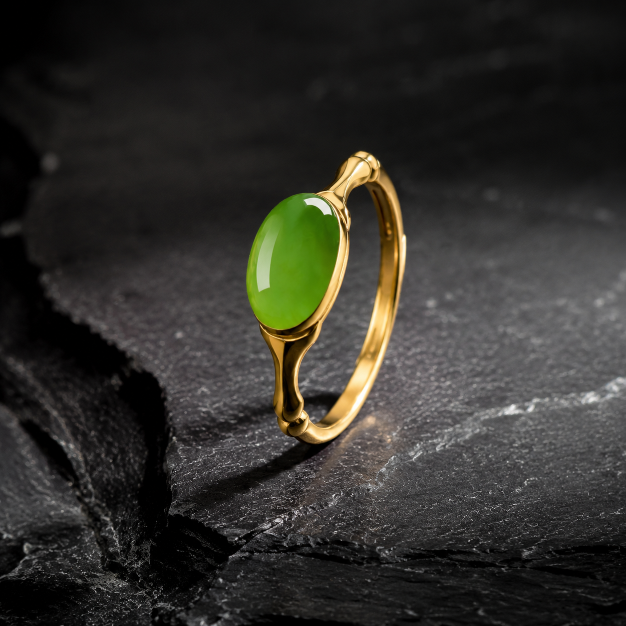 Vivid Green Jadeite Cabochon Ring for Women