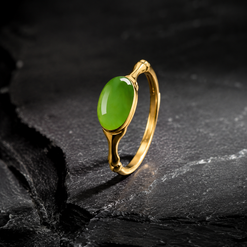 Bamboo Band Green Nephrite Jade Ring, Adjustable