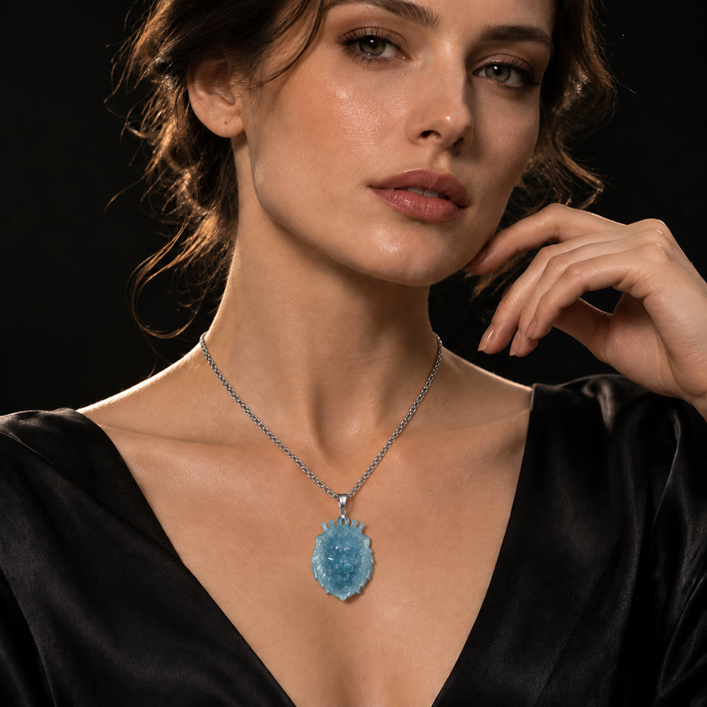 Natural Blue Jadeite Lion King Pendant Necklace