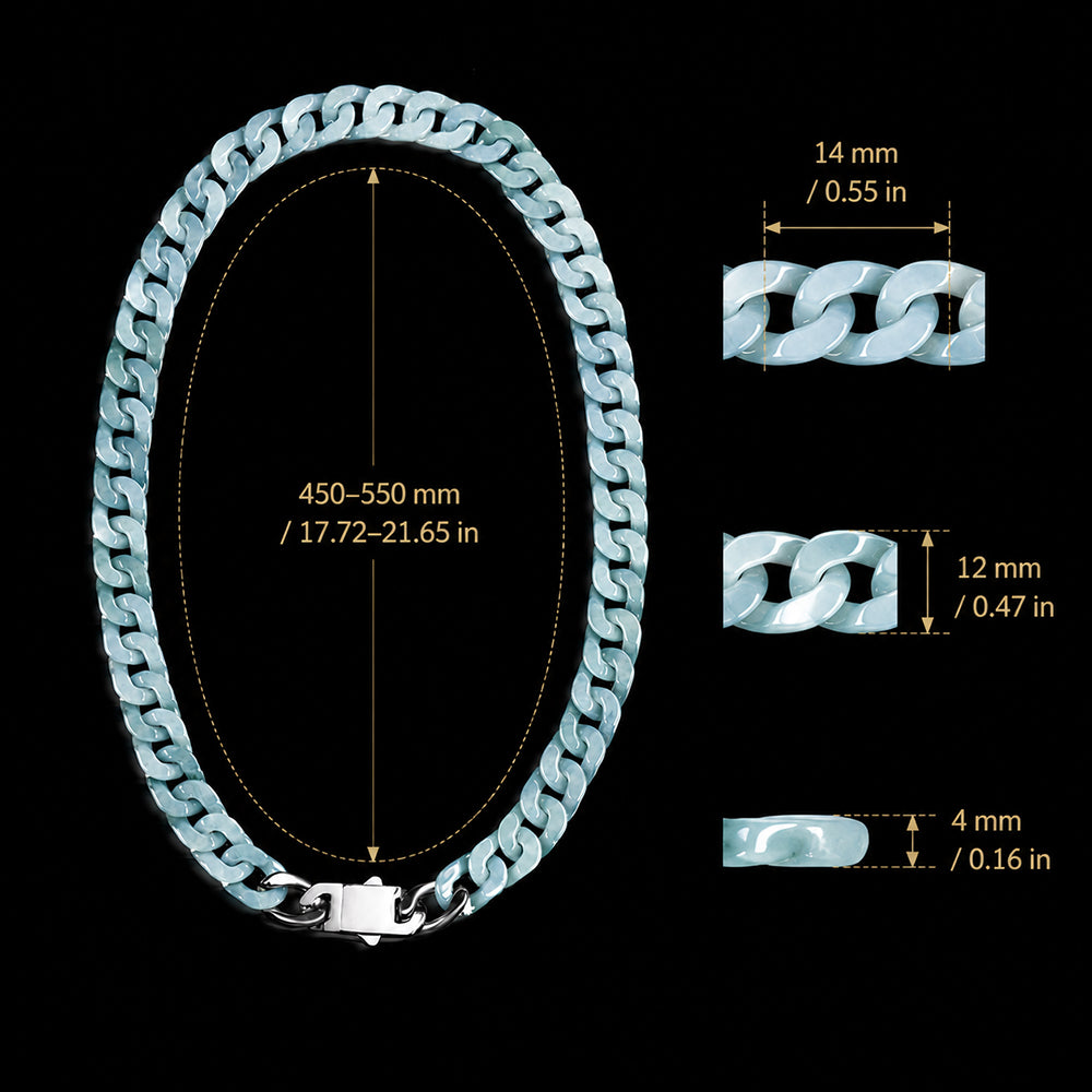 Natural Blue Jadeite Cuban Link Necklace – Unisex Jade Chain Jewelry