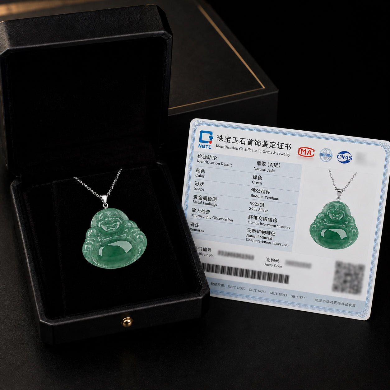 Natural Burmese Jadeite Maitreya Buddha Pendant Necklace – S925 Silver