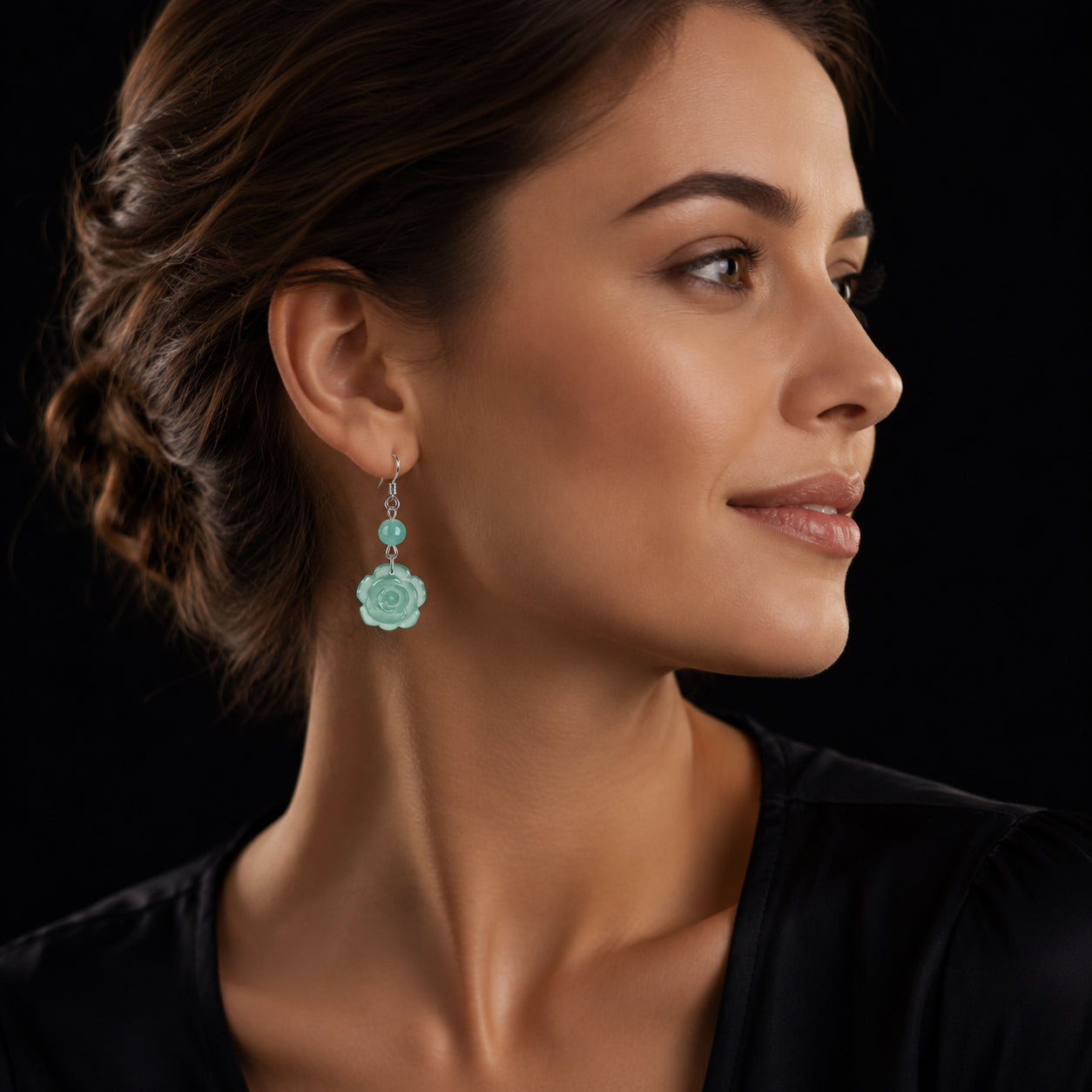 S925 Blue Jadeite Rose Stud Earrings – Natural Handcrafted Jewelry