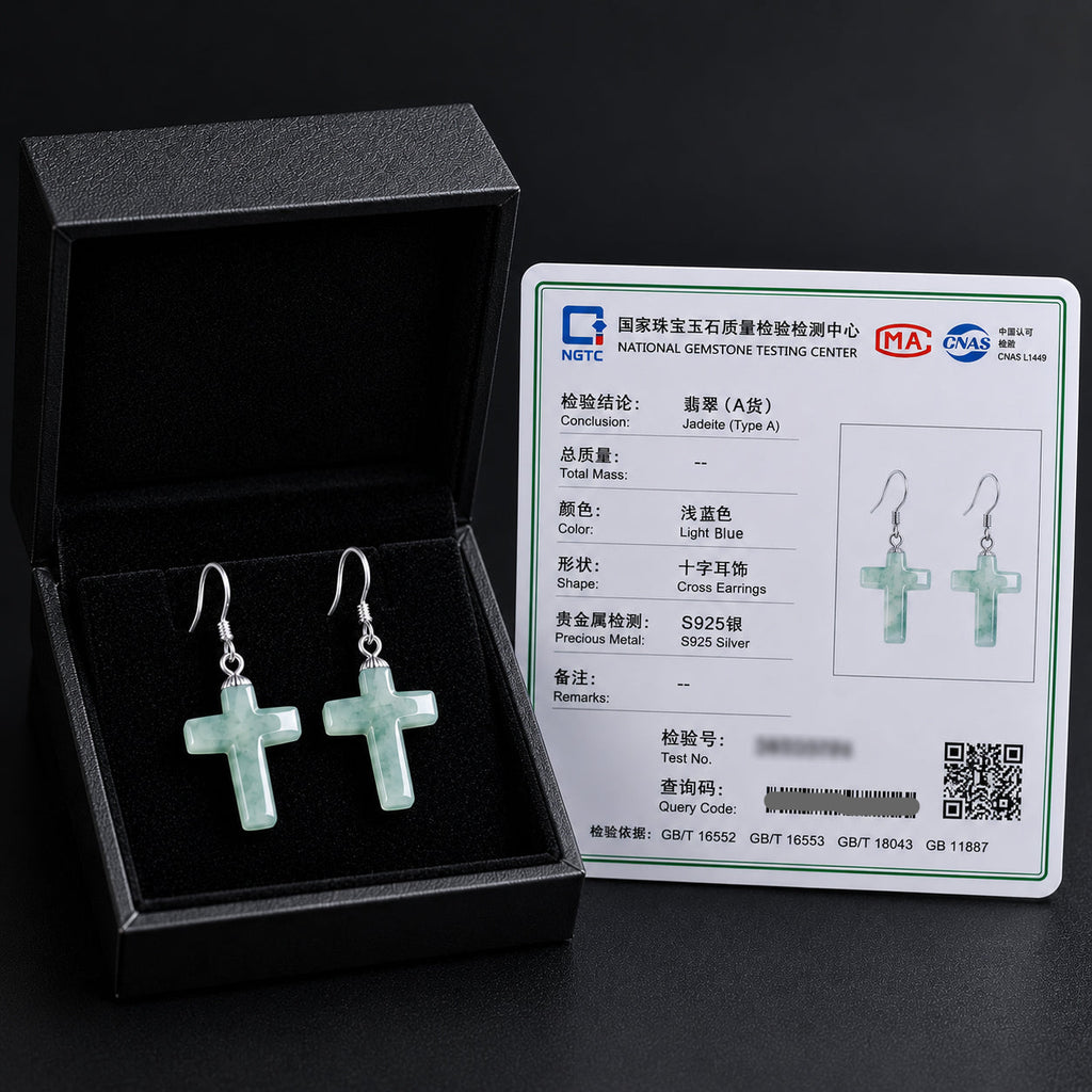 Blue Jade Cross Earrings in S925 Silver