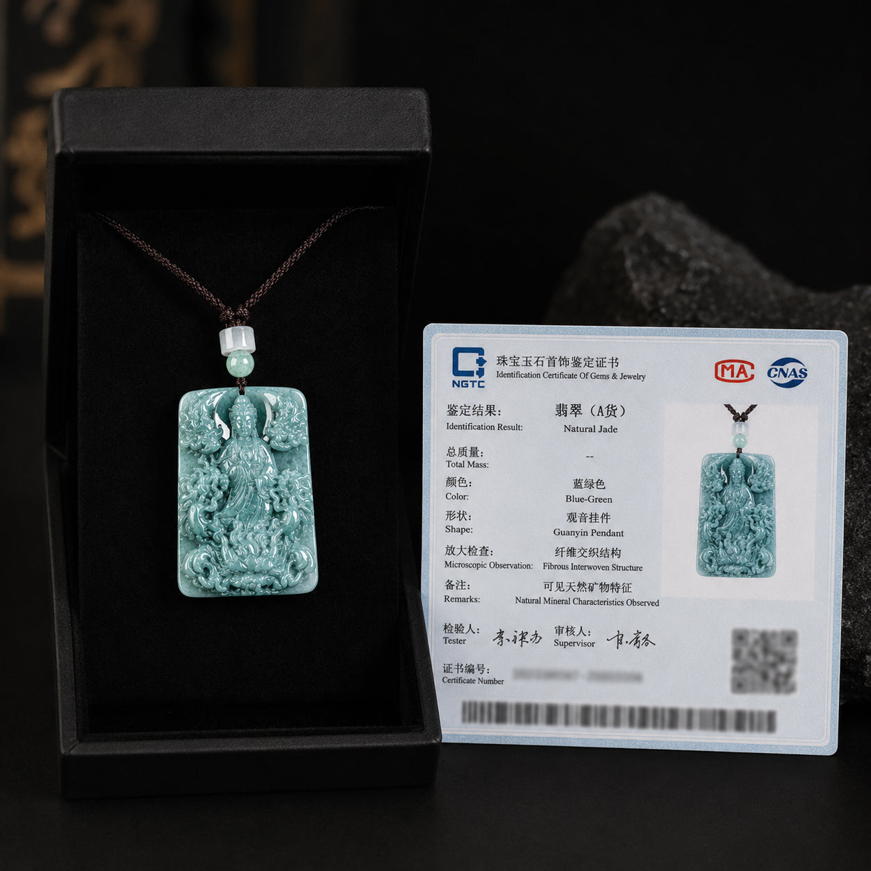Real Blue Jadeite Carved Guanyin Dragon Pendant Necklace – Natural Jade Jewelry