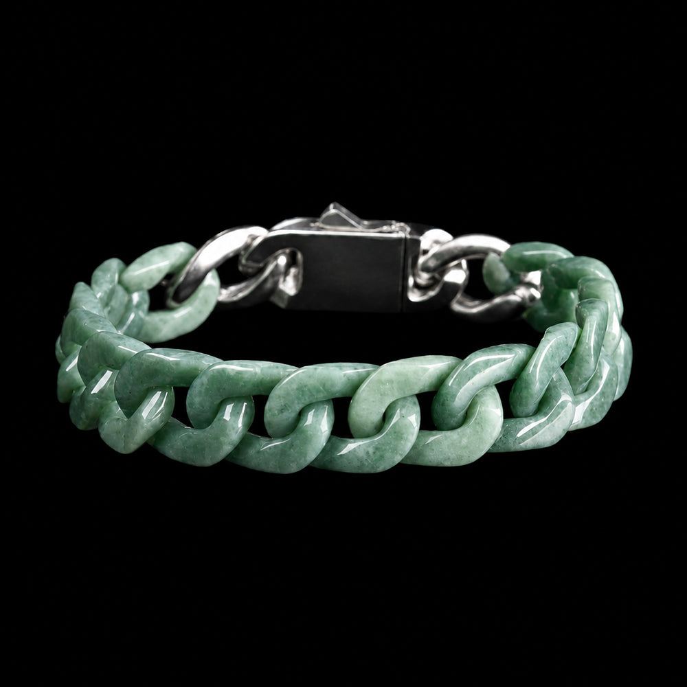 Men’s Green Jadeite Chain Bracelet with Silver Clasp