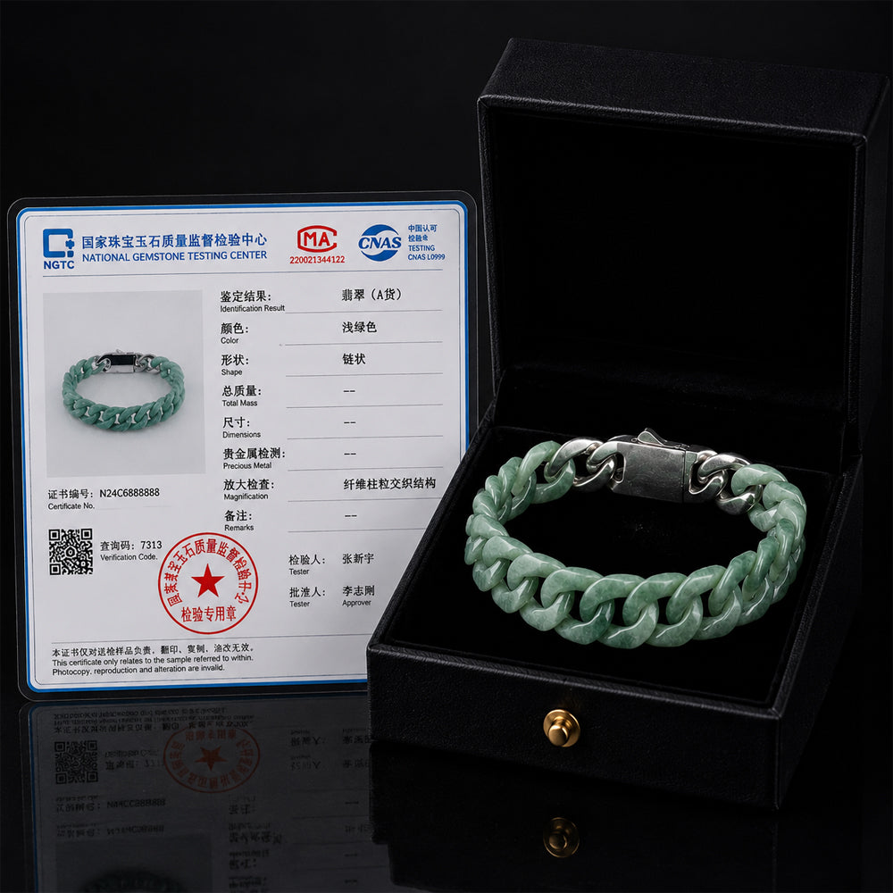 Men’s Green Jadeite Chain Bracelet with Silver Clasp