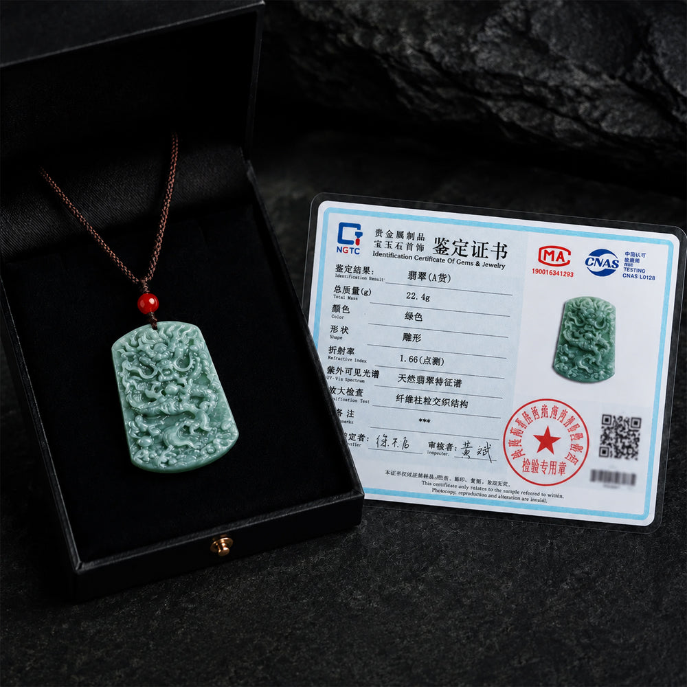 Men’s Hand-Carved Jadeite Dragon Pendant Necklace
