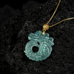 Natural Blue Jadeite Dragon Fish Pendant Necklace, 18K Gold Bail, 925 Sterling Silver Chain 46cm