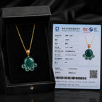 Real Blue Jadeite Cat Paw Pendant Necklace – 925 Silver Chain 45CM, 18K Gold Clasp