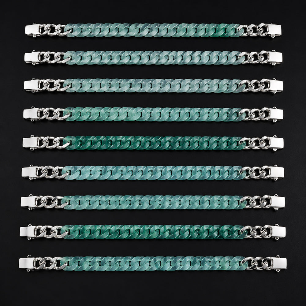 Natural Blue Green Jadeite Cuban Link Bracelet Luxury Chain Jewelry
