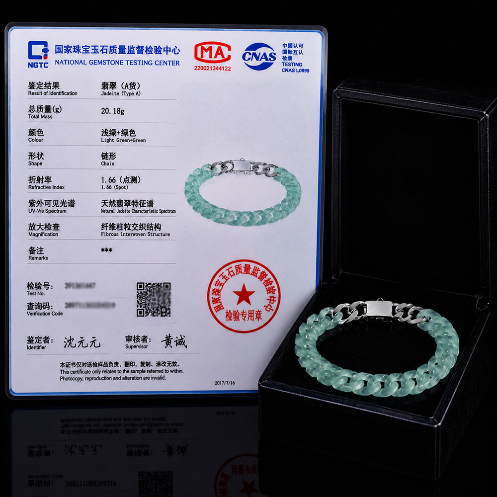 Natural Blue Green Jadeite Cuban Link Bracelet Luxury Chain Jewelry