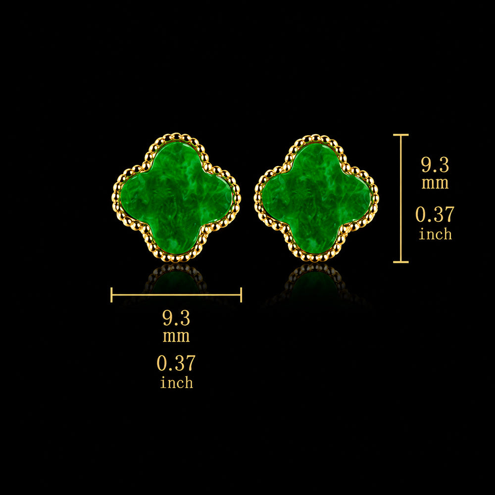 Natural Burmese Green Jadeite Clover Earrings in S925 Silver