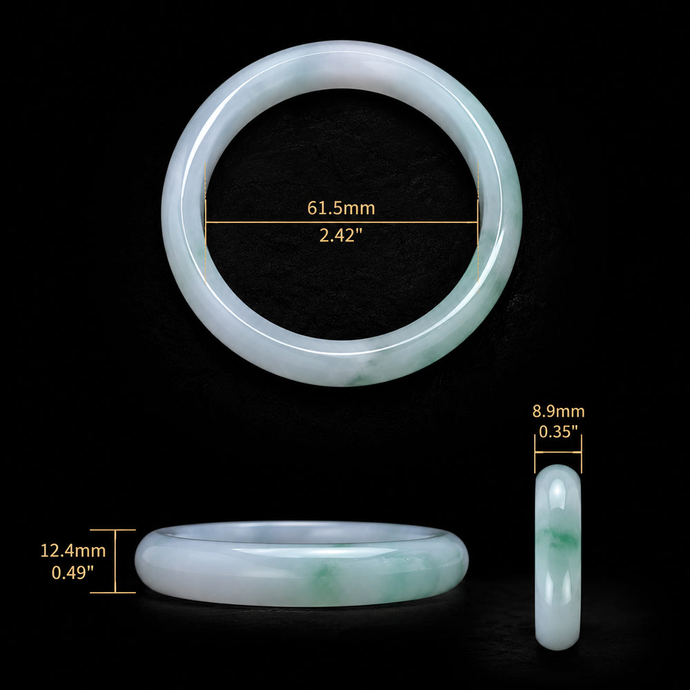 Natural Burmese Icy Green Jadeite Bangle Bracelet 61.5mm Floating Green Jade