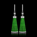 Natural Green Jadeite Tassel Earrings in S925 Silver for Women