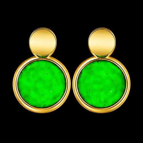 Double Circle Green Jadeite Jade Stud Earrings