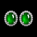 Natural Green Jadeite Oval Halo Stud Earrings