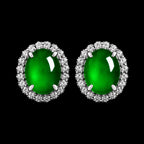 Natural Green Jadeite Oval Halo Stud Earrings