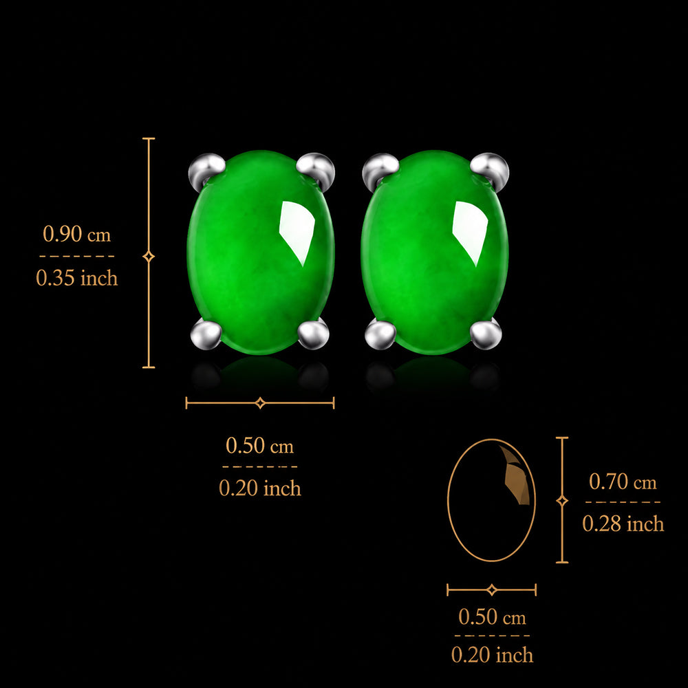Natural Green Jadeite Oval Stud Earrings S925 Silver