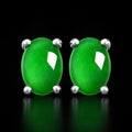 Natural Green Jadeite Oval Stud Earrings S925 Silver