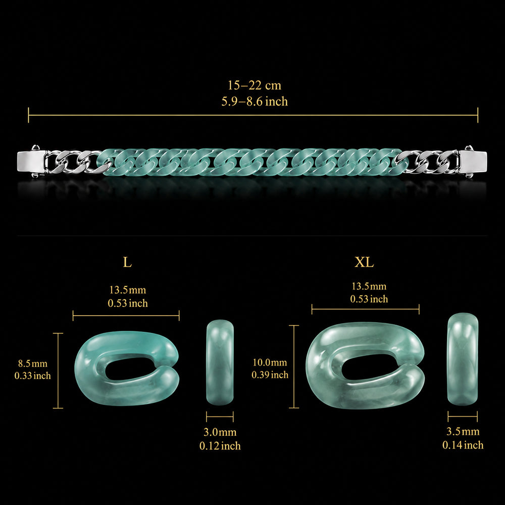 Natural Blue Green Jadeite Cuban Link Bracelet Luxury Chain Jewelry