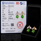 Cherry Green Jadeite Jade Stud Earrings, Gold