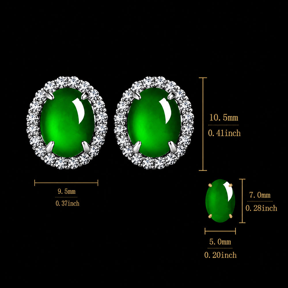 Natural Green Jadeite Oval Halo Stud Earrings