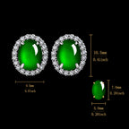 Natural Green Jadeite Oval Halo Stud Earrings