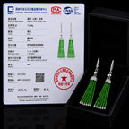 Natural Green Jadeite Tassel Earrings in S925 Silver for Women