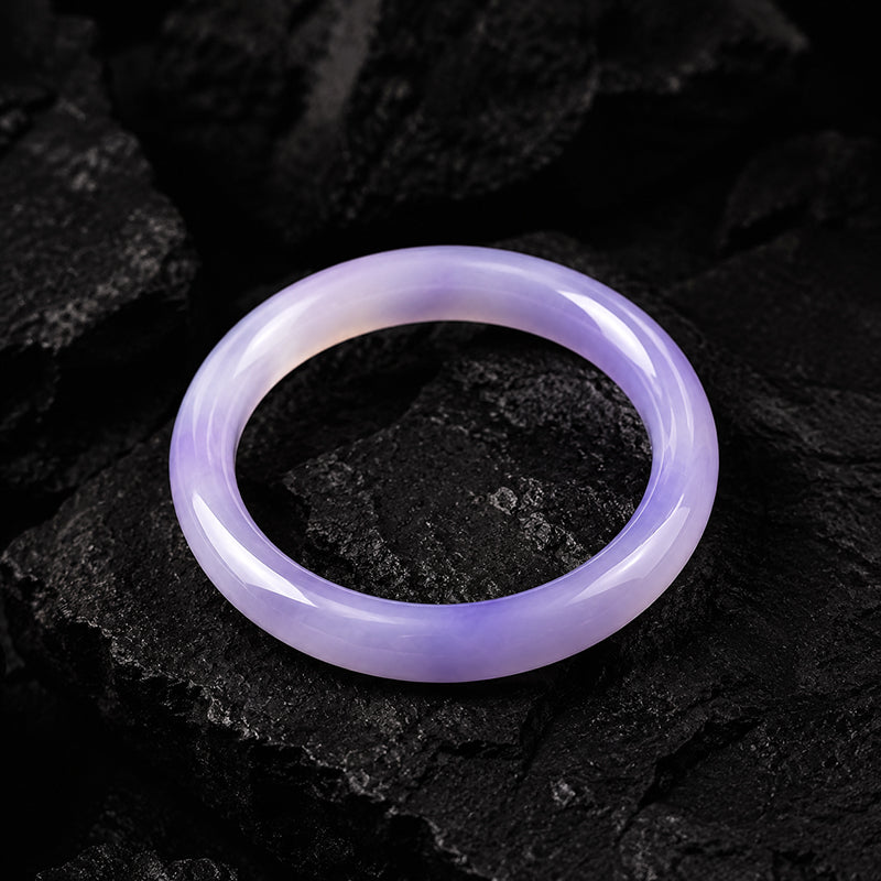 Natural Burmese Lavender Jadeite Bangle Bracelet Icy Purple 54mm Slim Round Jade Bracelet for Women