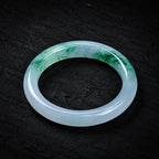 Natural Burmese Floating Flower Jadeite Bangle Bracelet 53mm Icy Green Moss Jade