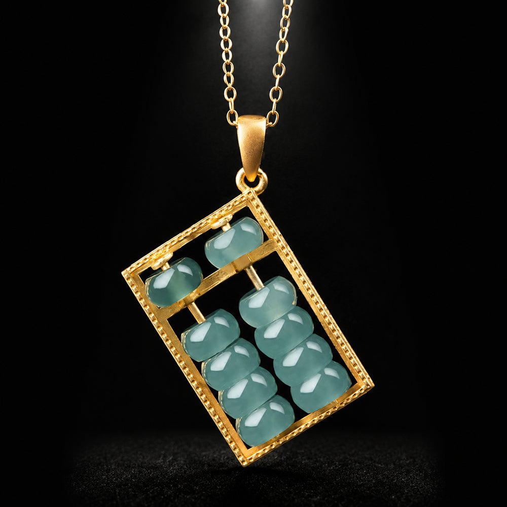 Natural Blue-Green Jadeite Abacus Pendant Necklace
