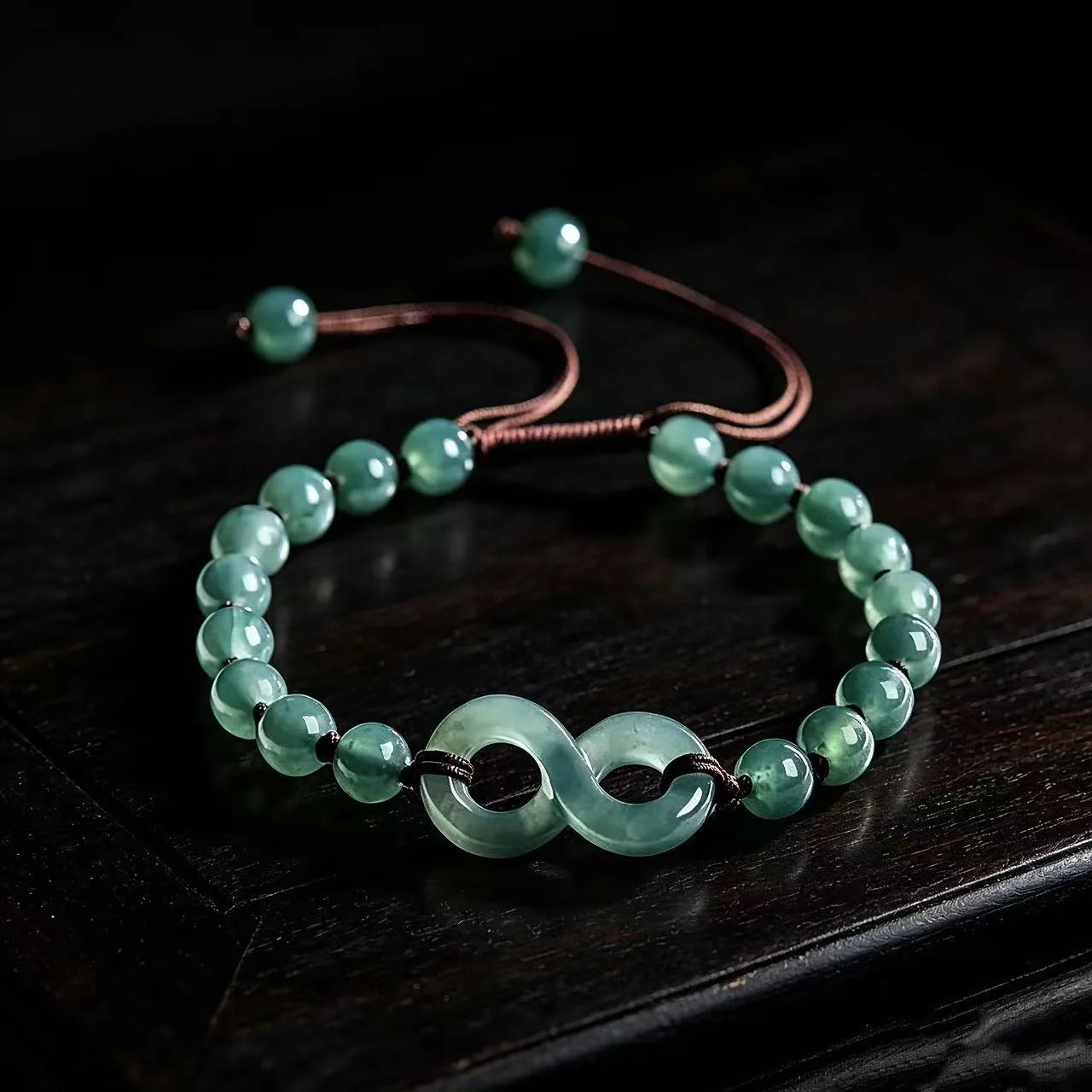 Natural Blue Jadeite Handmade Infinity Symbol Braided Bracelet