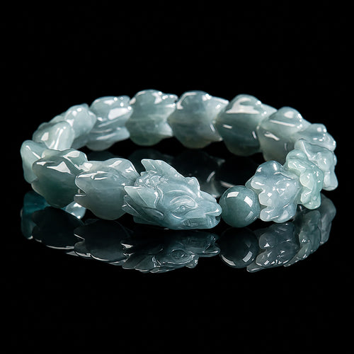 Carved Pixiu Blue-Green Jadeite Jade Bracelet