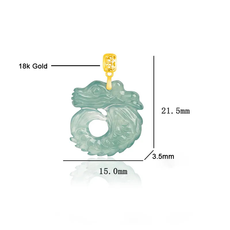 Natural Blue Jadeite Dragon Fish Pendant Necklace, 18K Gold Bail, 925 Sterling Silver Chain 46cm jade BMjade