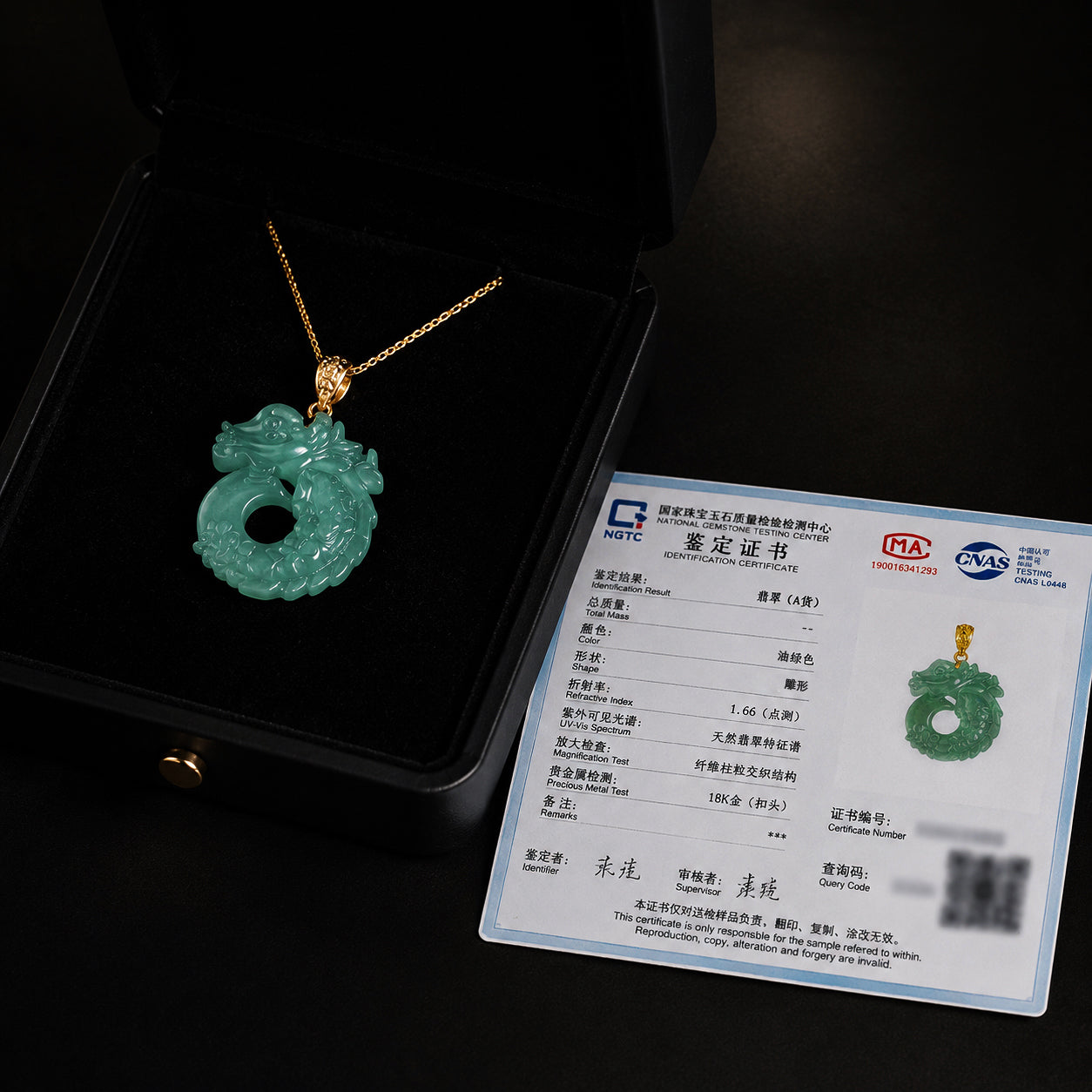 Natural Blue Jadeite Dragon Fish Pendant Necklace, 18K Gold Bail, 925 Sterling Silver Chain 46cm