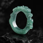 Natural Blue Jadeite Hand-Carved Dragon Ring for Men
