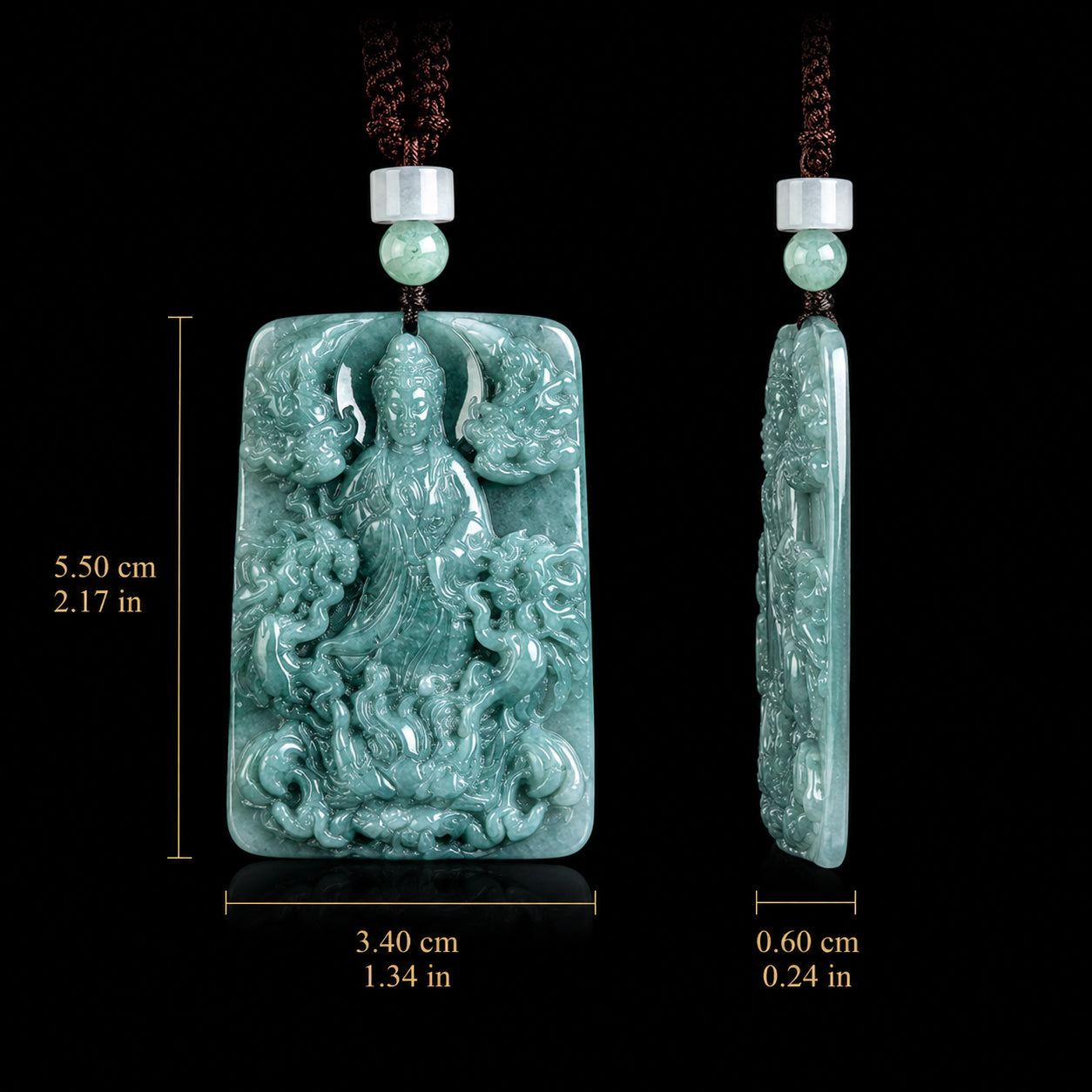Real Blue Jadeite Carved Guanyin Dragon Pendant Necklace – Natural Jade Jewelry