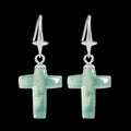 Blue jade cross earrings with S925 silver hooks
